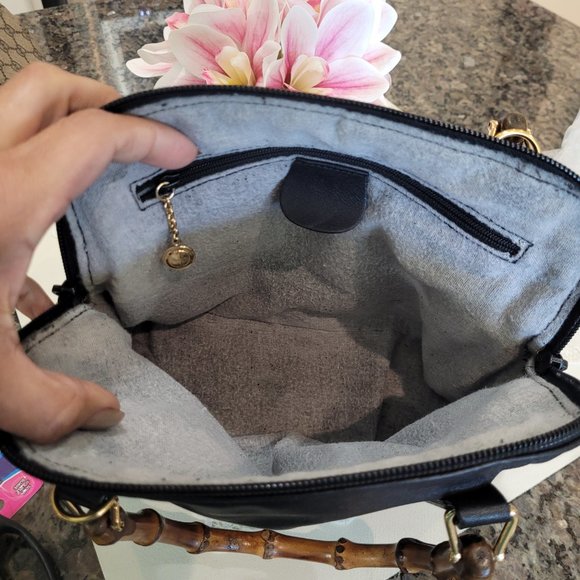 GUCCI 2 BAMBOO HANDLES~ BLACK LEATHER~ HANDBAG - Picture 11 of 13